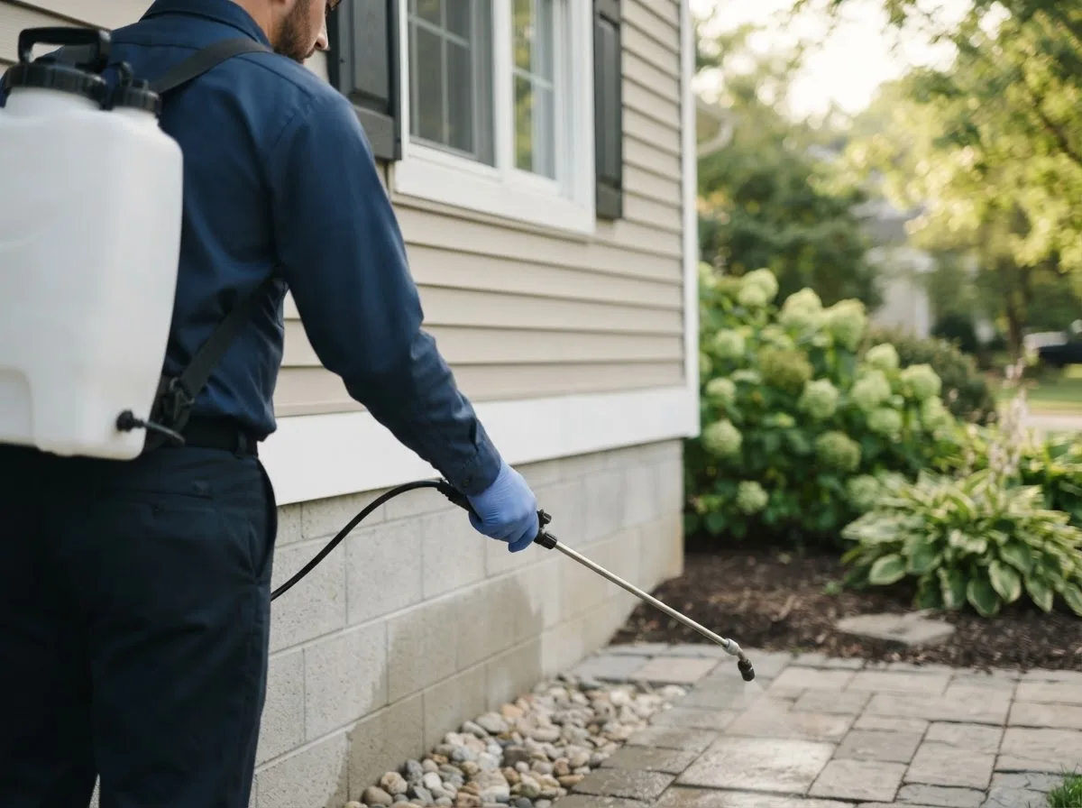 Pest control technician inspecting a home in Los Ebanos, TX
